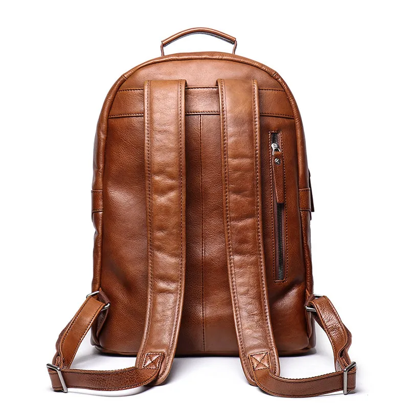Full Grain Leather Men Backpack Handmade Leather Laptop Backpack Travel Backpack 88120