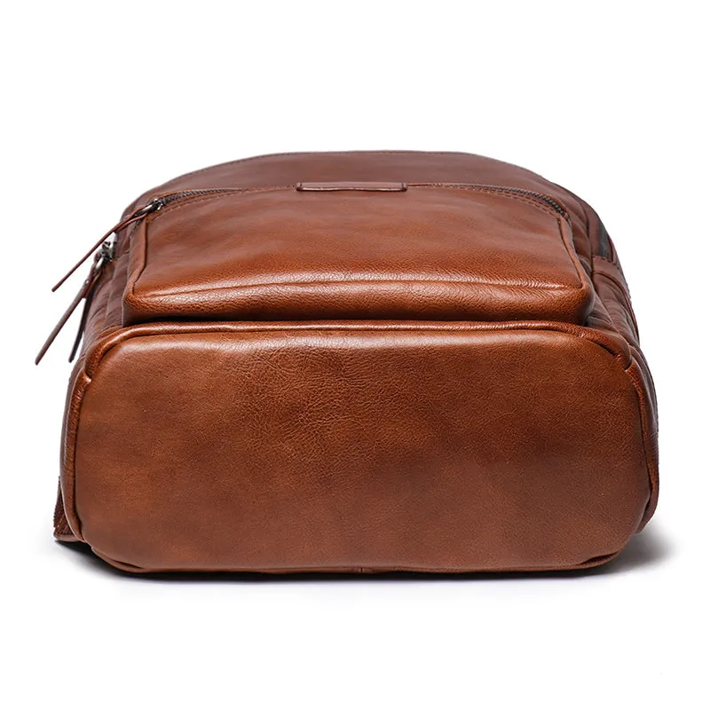 Full Grain Leather Men Backpack Handmade Leather Laptop Backpack Travel Backpack 88120