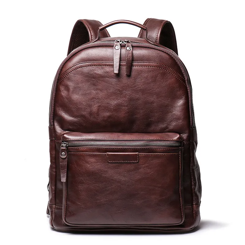 Full Grain Leather Men Backpack Handmade Leather Laptop Backpack Travel Backpack 88120