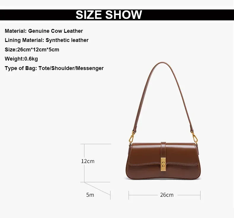 Genuine Leather Women's Underarm Bag High Quality Shoulder Crossbody Bags New Fashion Retro Bags