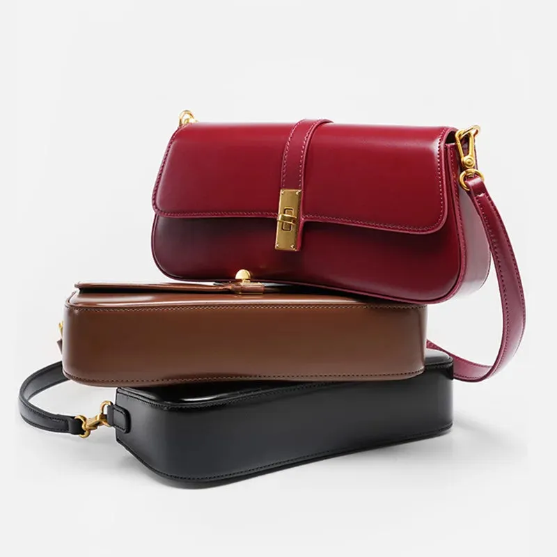Genuine Leather Women's Underarm Bag High Quality Shoulder Crossbody Bags New Fashion Retro Bags
