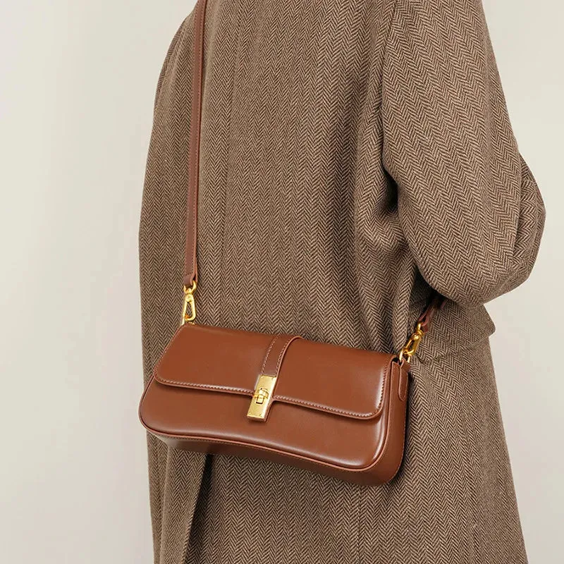 Genuine Leather Women's Underarm Bag High Quality Shoulder Crossbody Bags New Fashion Retro Bags