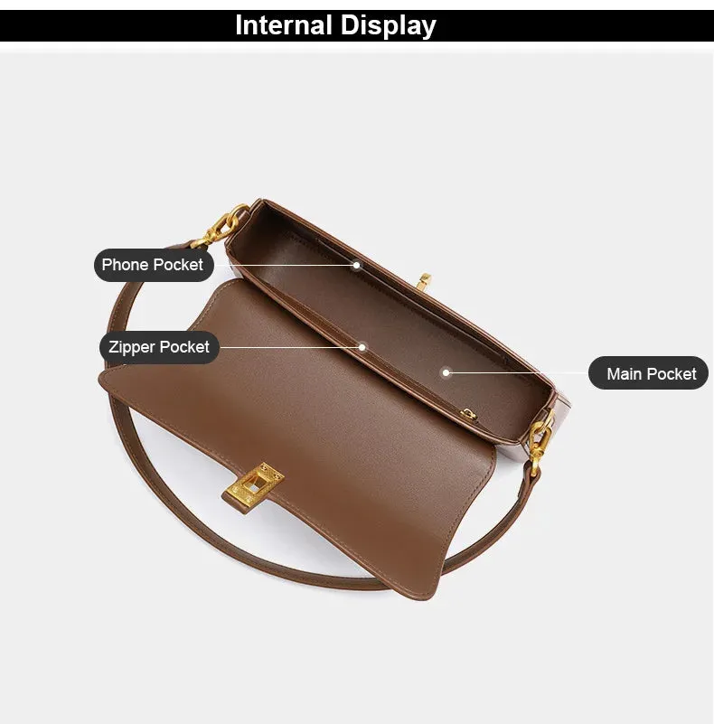 Genuine Leather Women's Underarm Bag High Quality Shoulder Crossbody Bags New Fashion Retro Bags