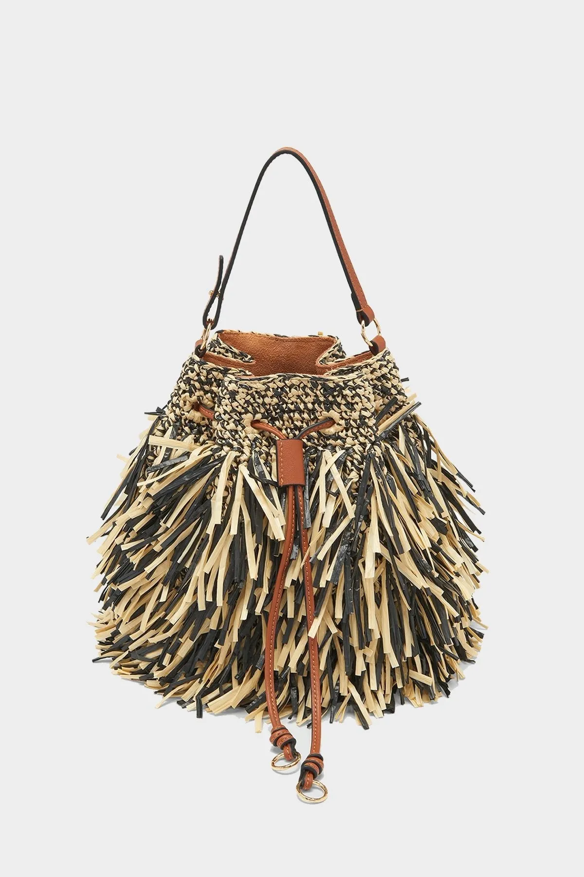 Gigi Fringe Drawstring Bag in Noir Melange