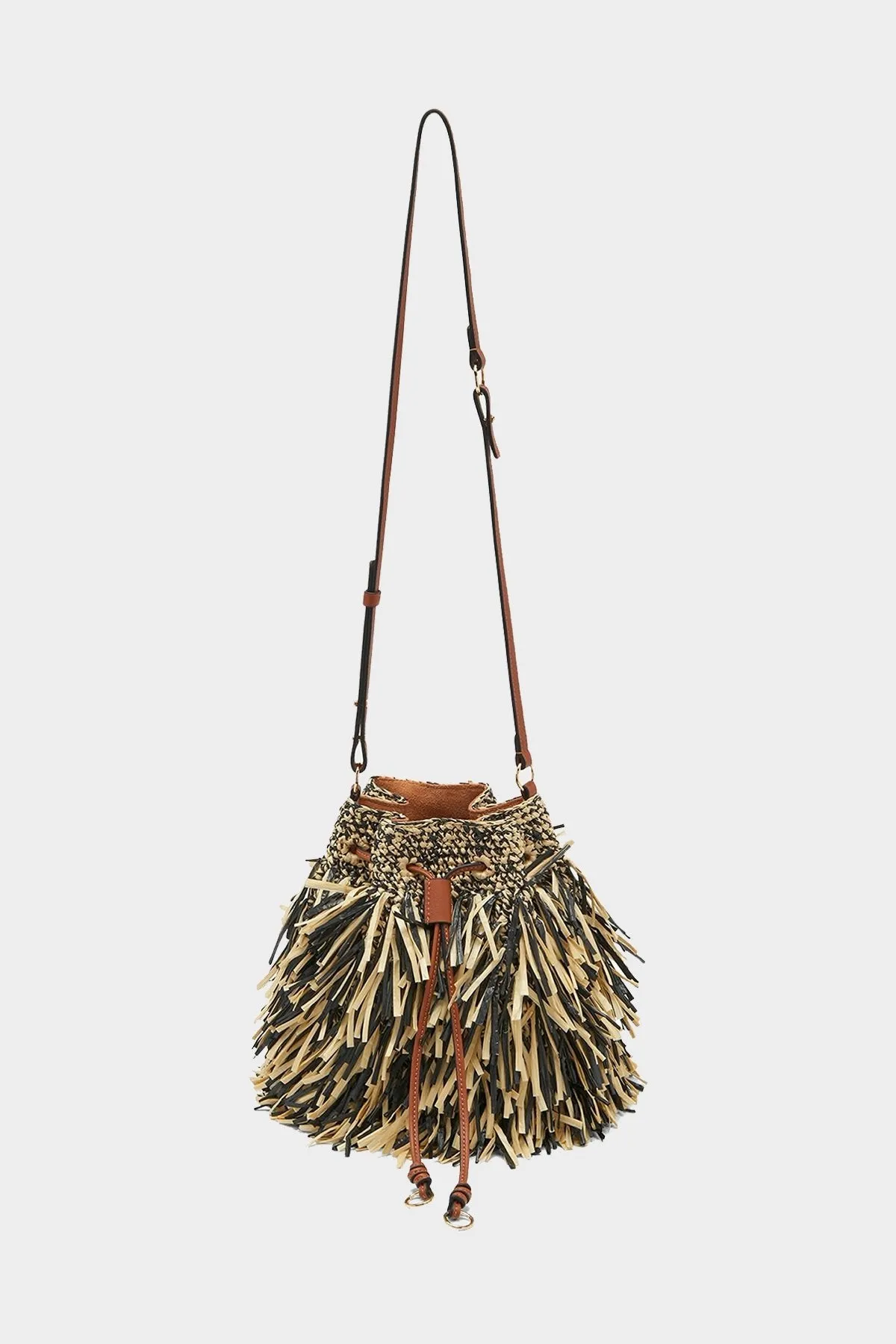 Gigi Fringe Drawstring Bag in Noir Melange