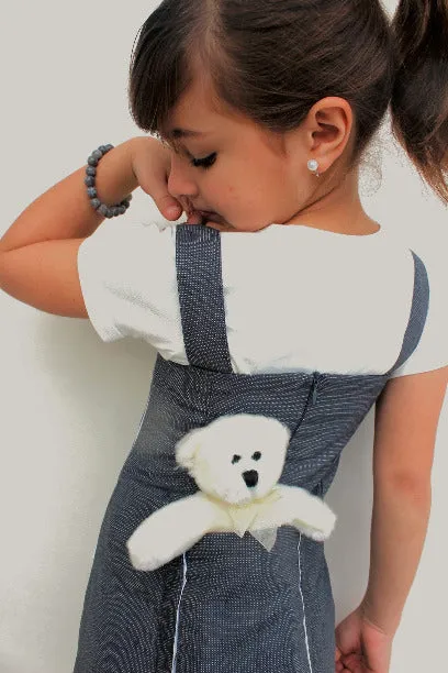 Girls Grey Blue Strappy Short Shift Dress with Back Bucket Pocket