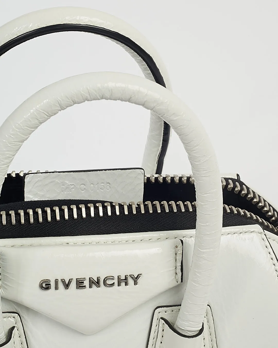 Givenchy White Patent Crinkled Leather Mini Antigona Bag