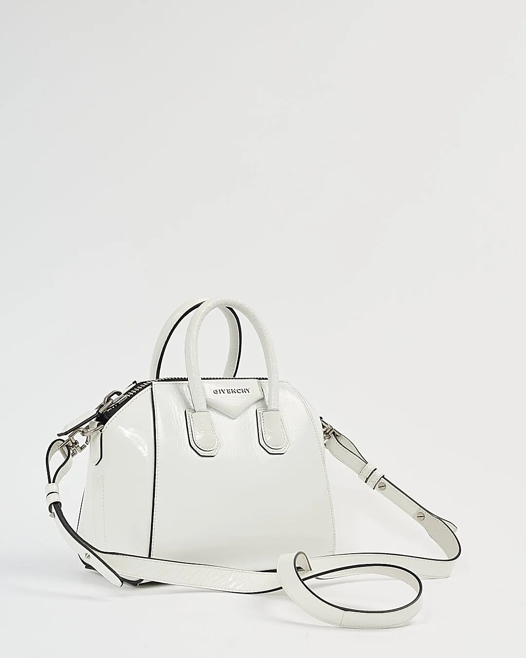 Givenchy White Patent Crinkled Leather Mini Antigona Bag