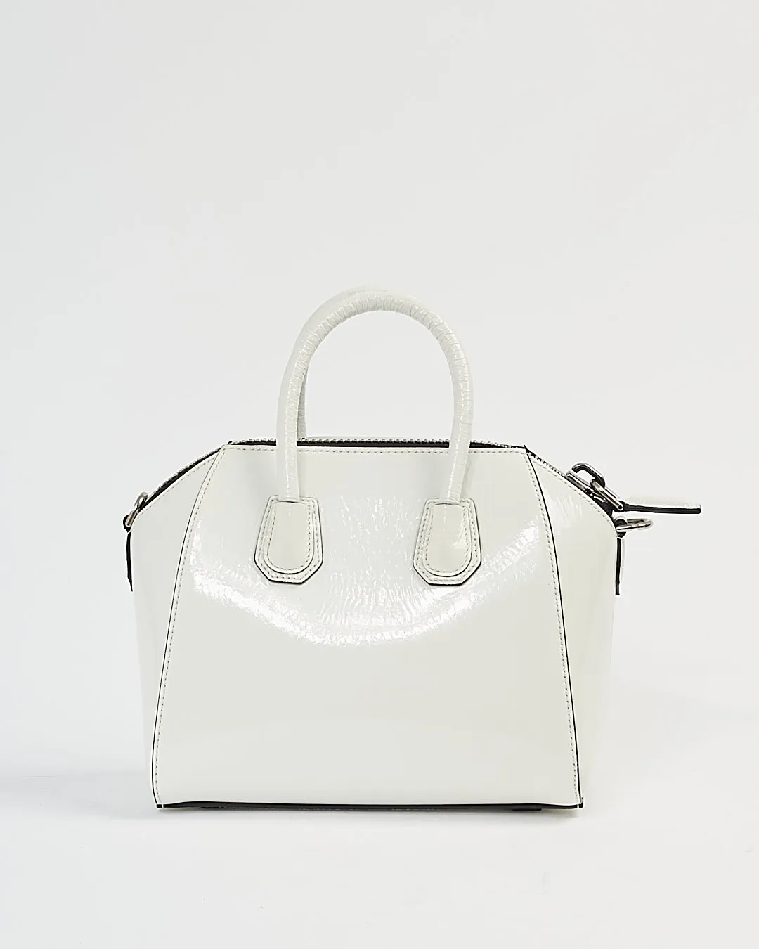 Givenchy White Patent Crinkled Leather Mini Antigona Bag