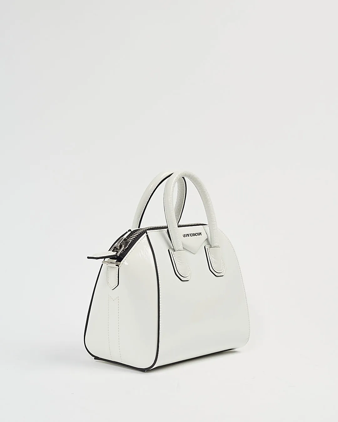 Givenchy White Patent Crinkled Leather Mini Antigona Bag