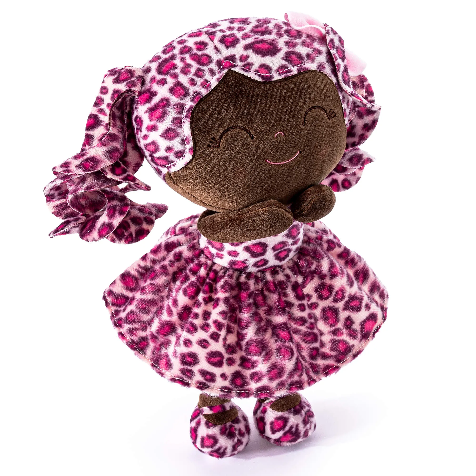 Gloveleya 12-inch Personalized Plush Jungle Animal Doll Tanned Skin with Rose Leopard Costume