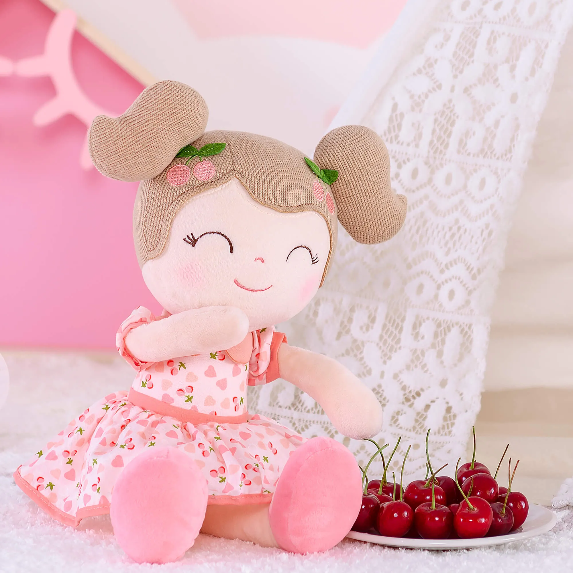Gloveleya 16-inch Baby Doll Girl Gift Cherry Girl Dolls Pink