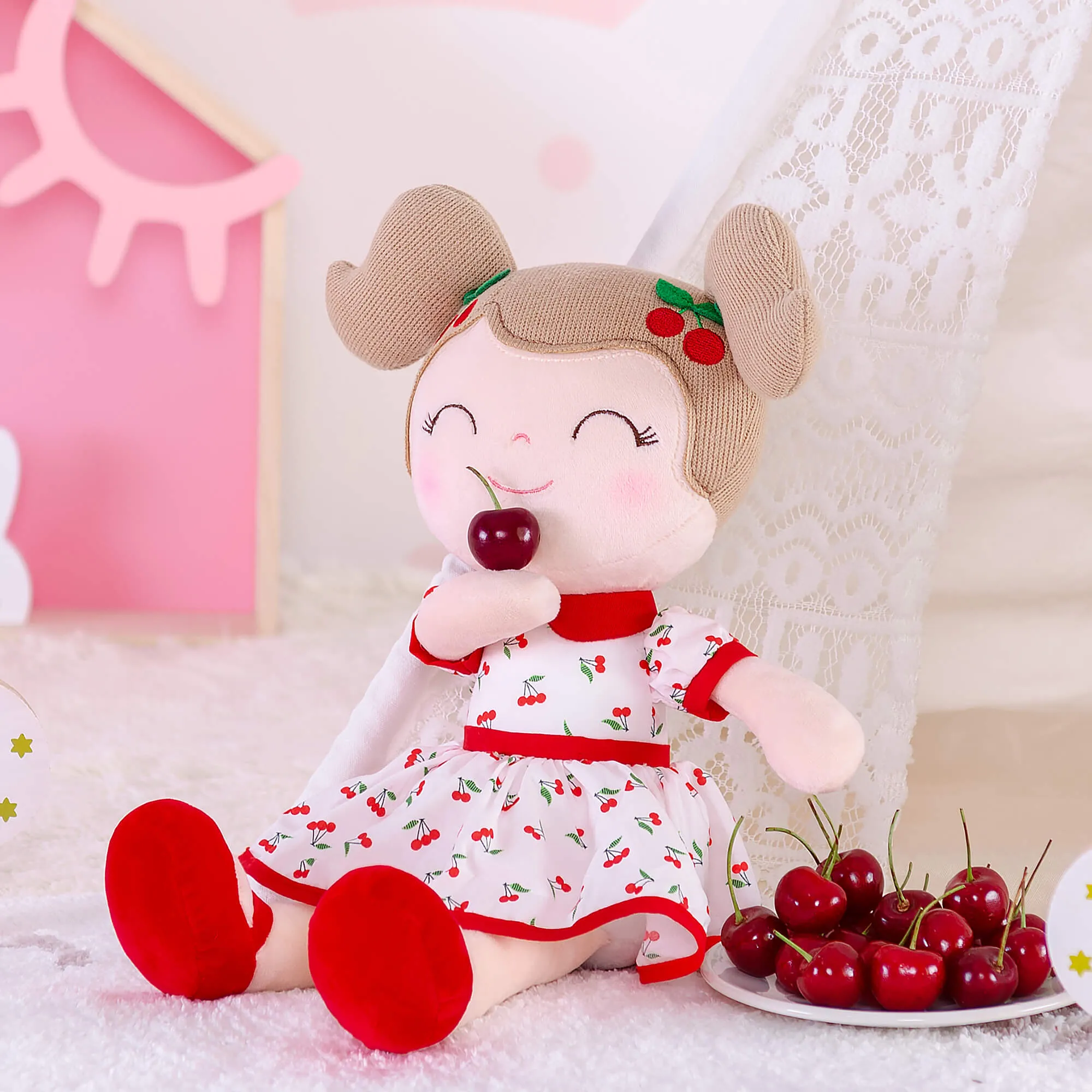 Gloveleya 16-inch Personalized Baby Doll Girl Gift Cherry Girl Dolls Red
