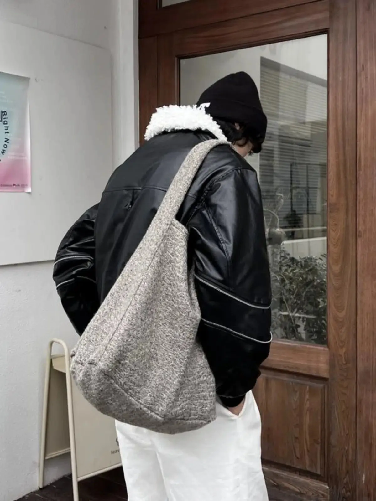 Grey Crossbody Shopping Bag