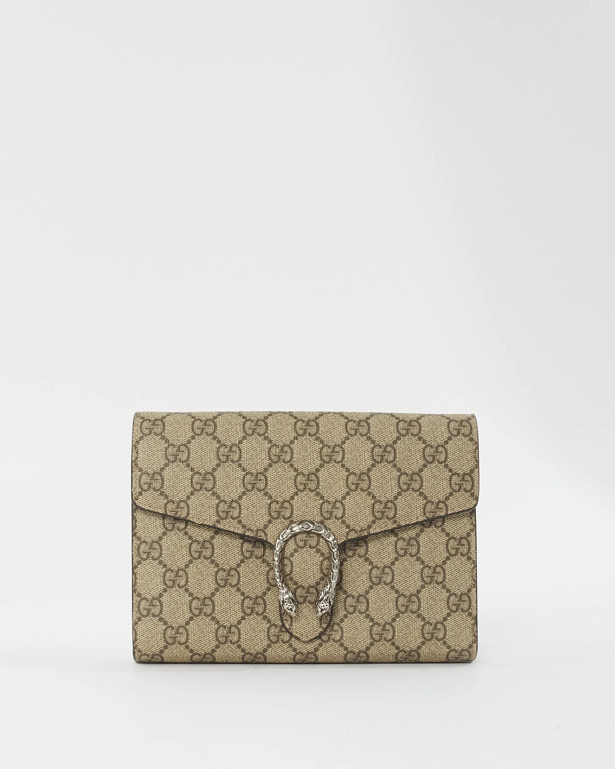 Gucci Beige and Brown GG Supreme Coated Canvas Small Dionysus Wallet on Chain
