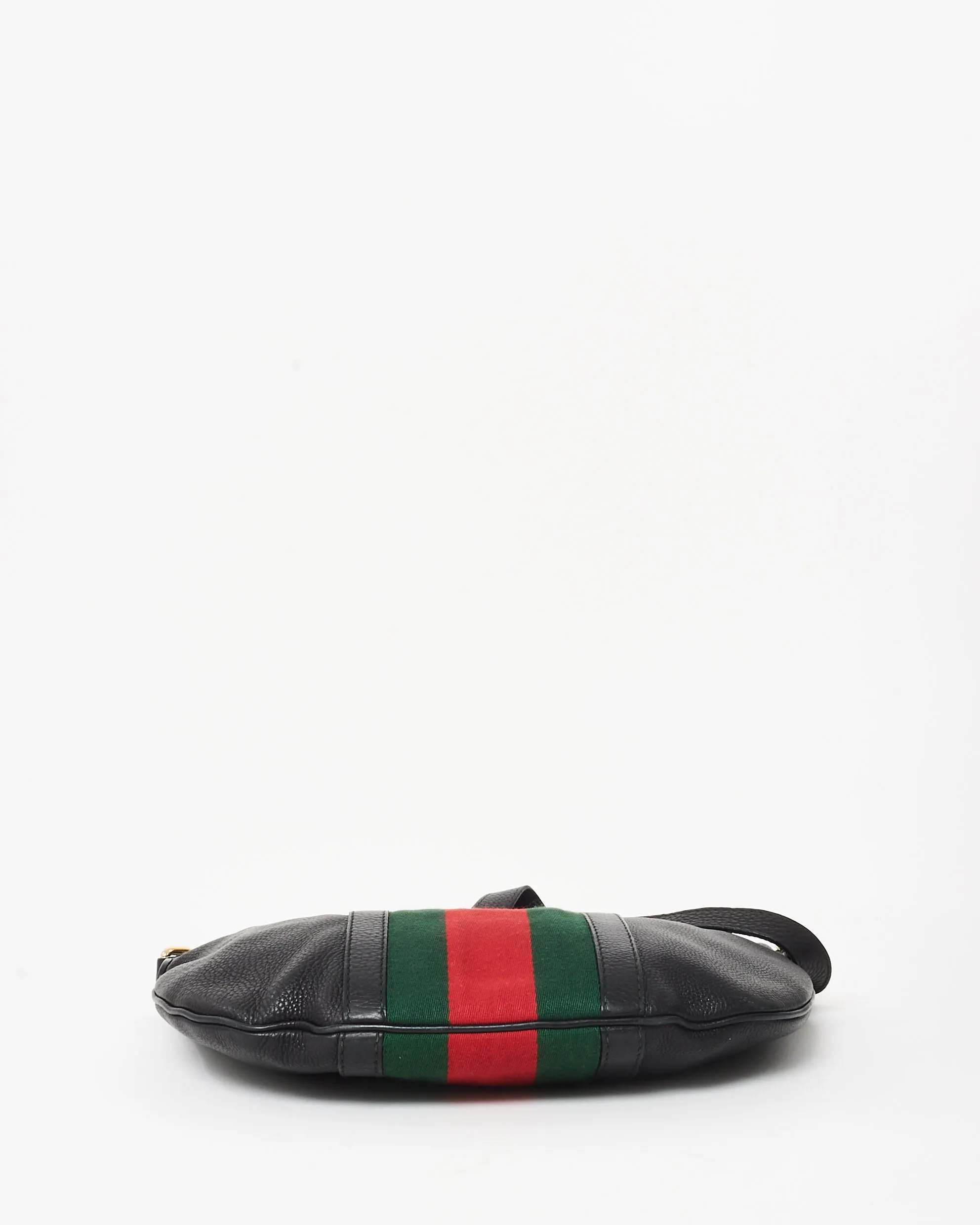 Gucci Black Pebbled Calfskin Vintage Medium Web Half Moon Crossbody Bag