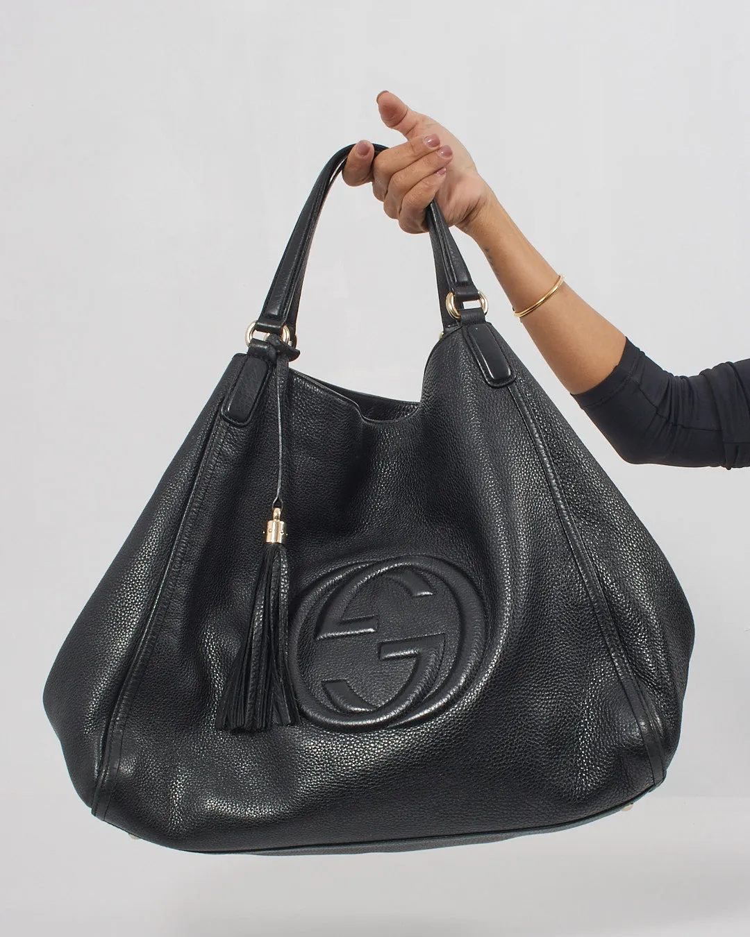 Gucci Black Pebbled Leather Large Soho Tote Handbag