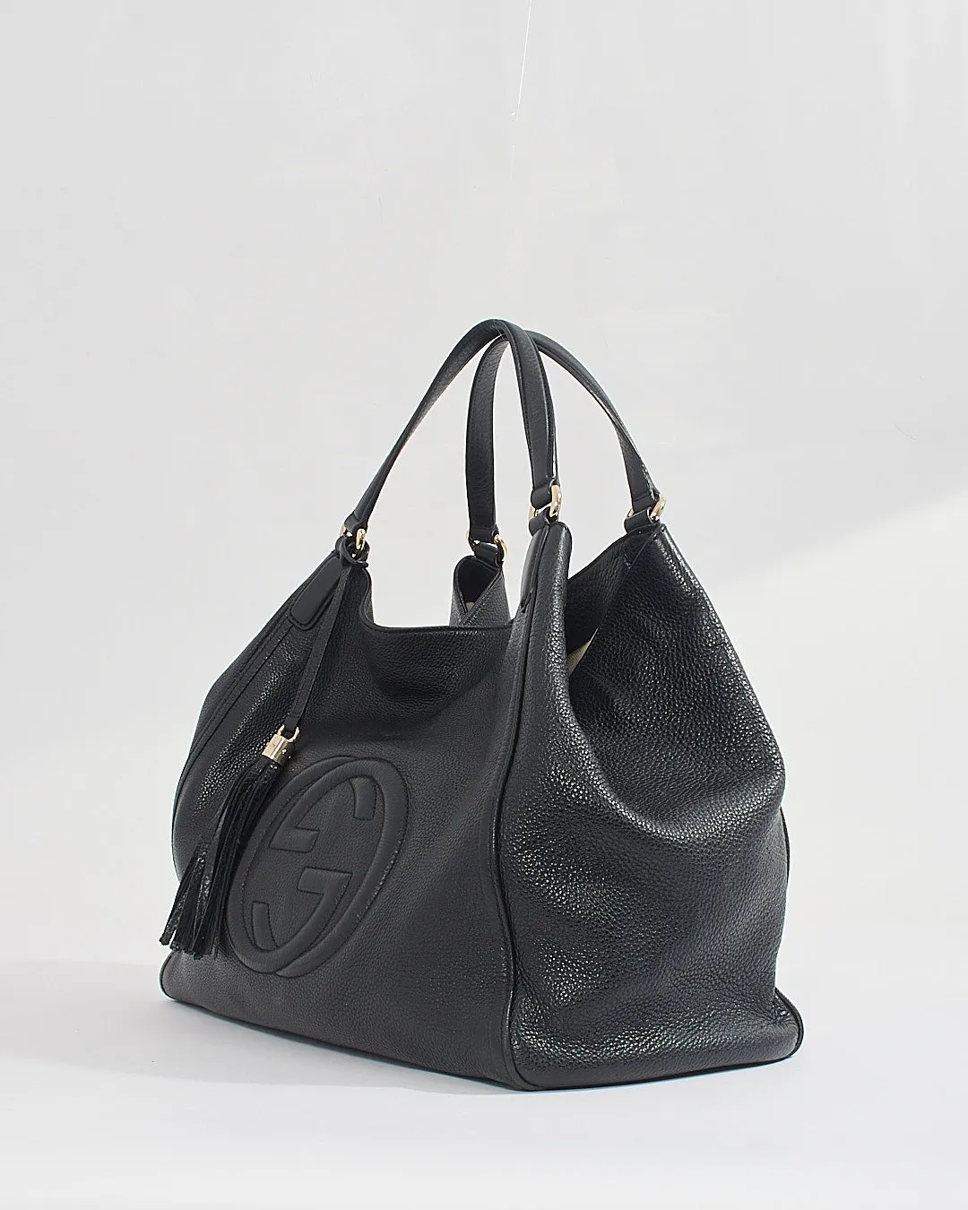 Gucci Black Pebbled Leather Large Soho Tote Handbag