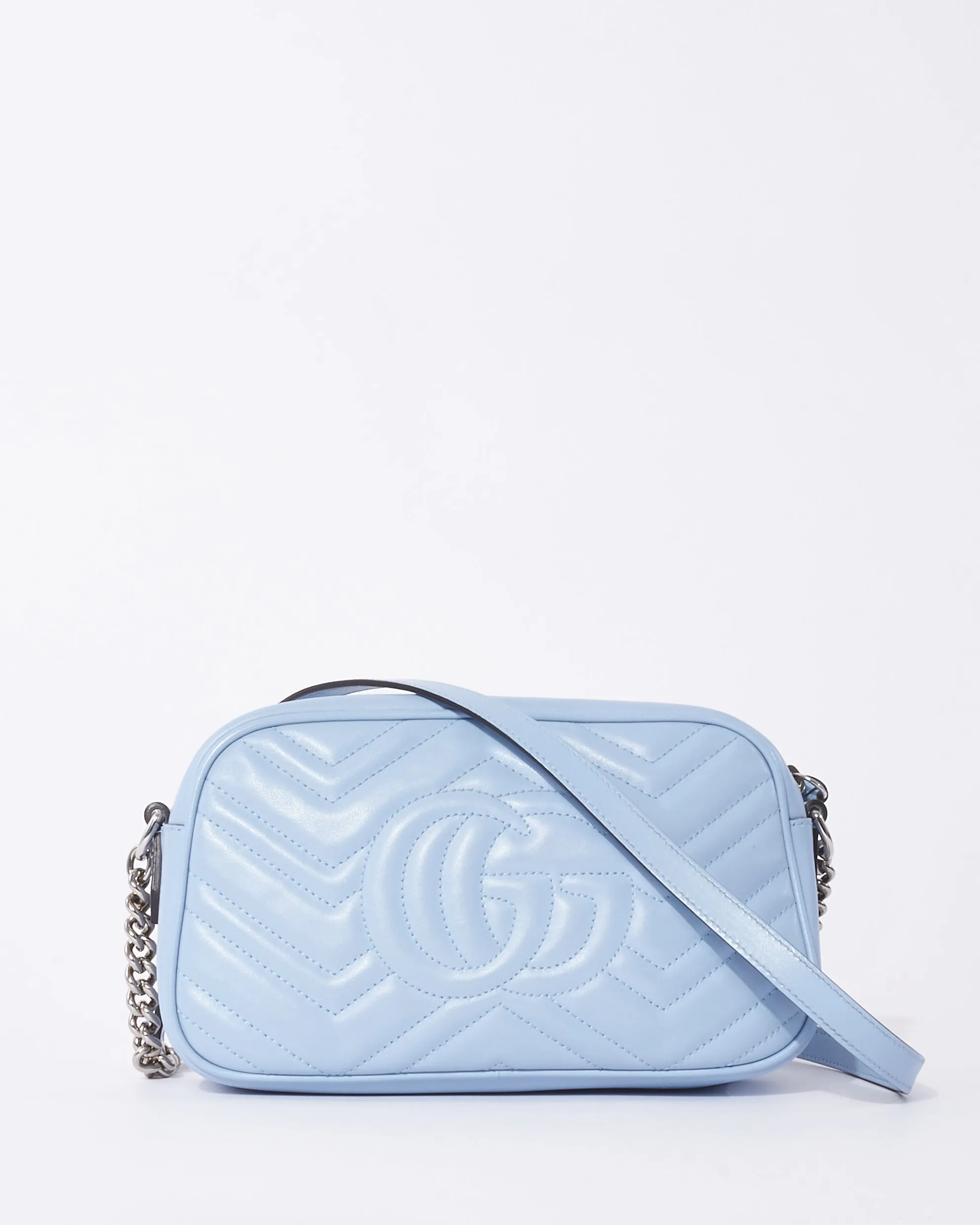 Gucci Light Blue Leather SHW Marmont Small Camera Bag