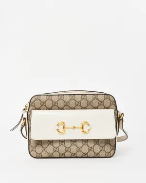 Gucci Monogram Coated Canvas & Cream Leather 1955 Horsebit Crossbody Camera Bag