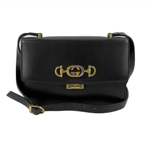 GUCCI - NEW Black / Silver-tone Calfskin Zumi Crossbody - Fold over Flap Bag