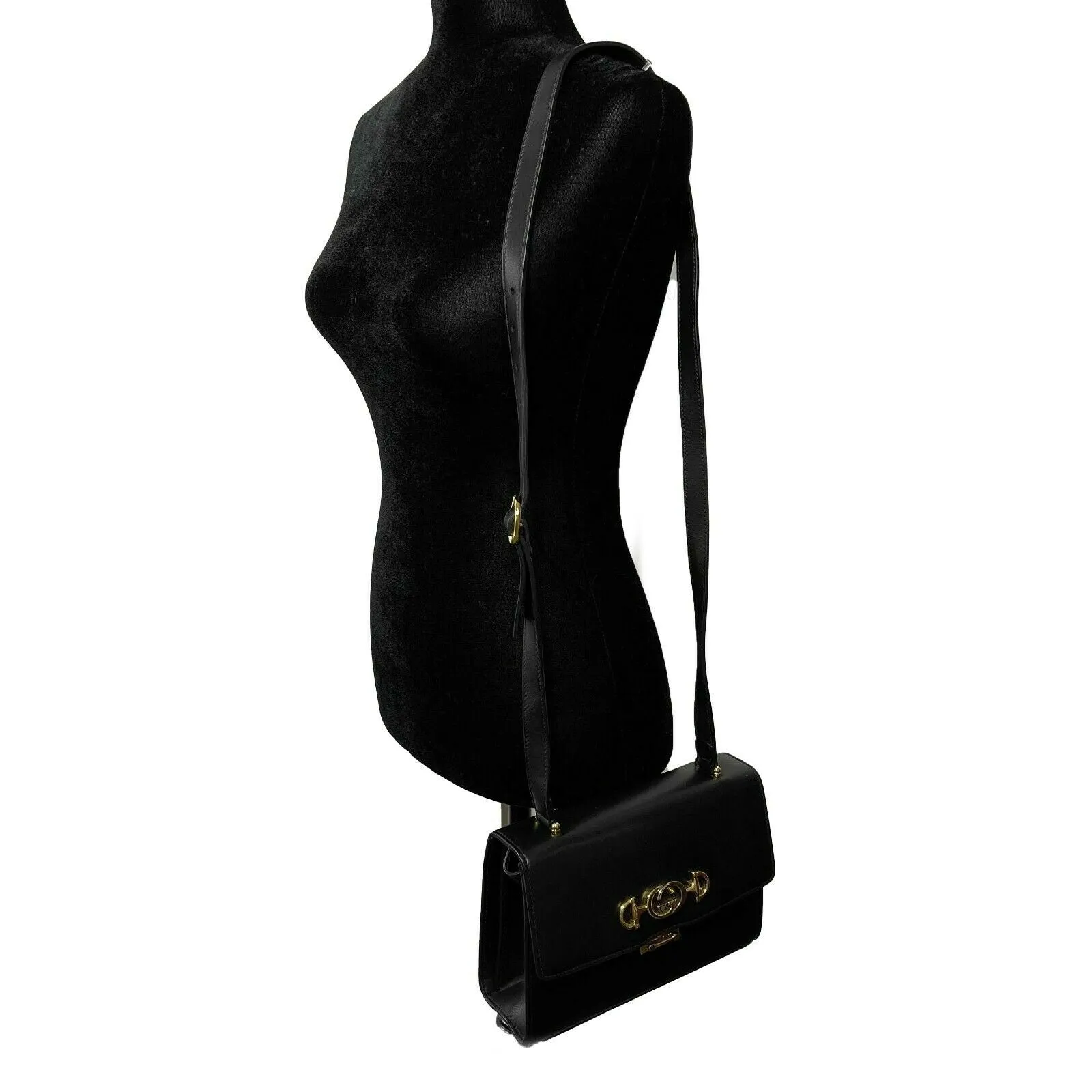 GUCCI - NEW Black / Silver-tone Calfskin Zumi Crossbody - Fold over Flap Bag