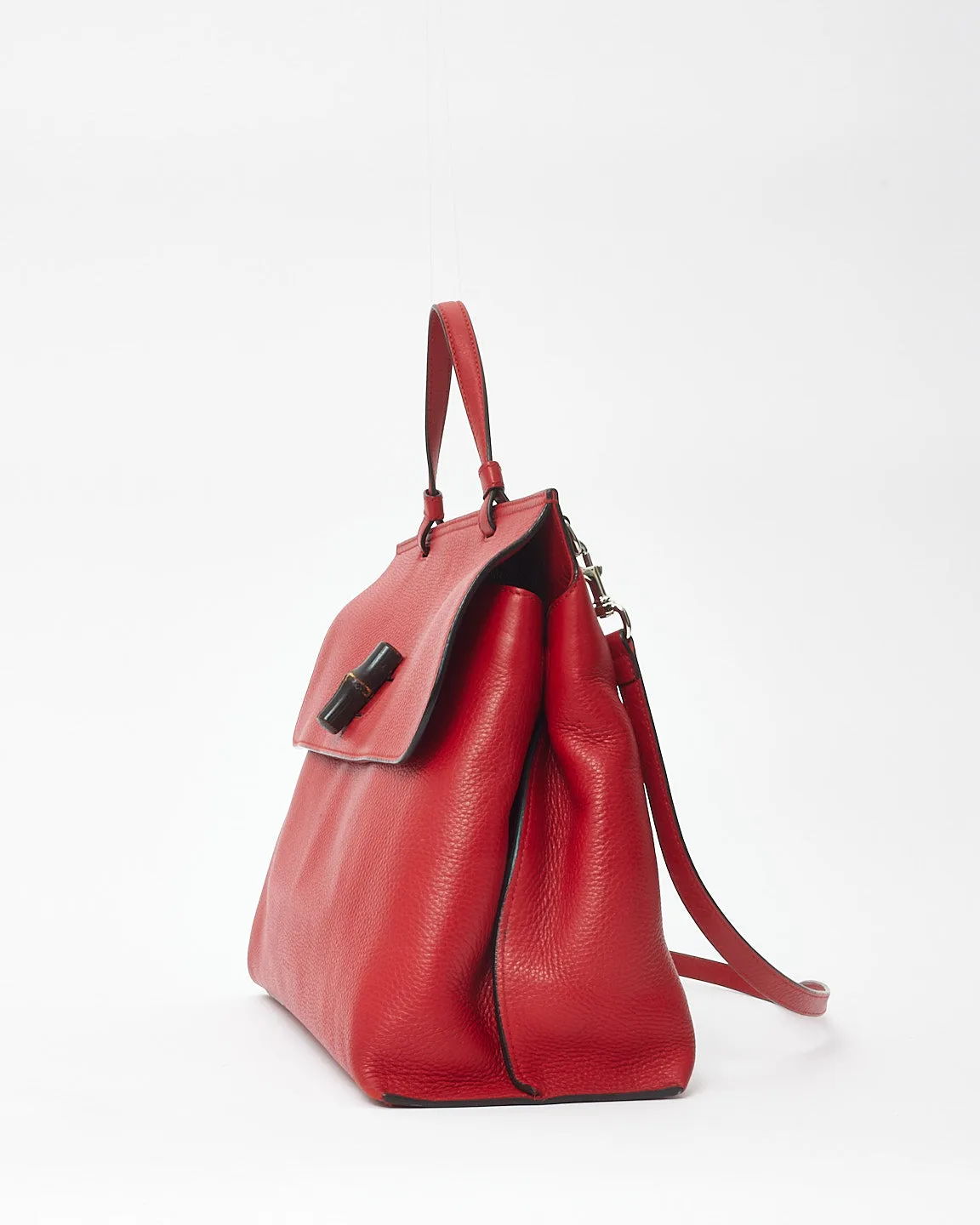 Gucci Red Leather Bamboo Twist Daily Top Handle Bag