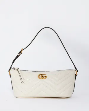 Gucci White Matelassé Leather GG Marmont Shoulder Bag