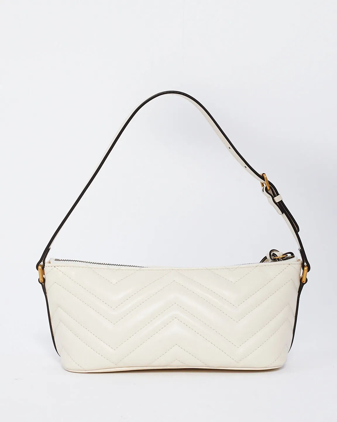 Gucci White Matelassé Leather GG Marmont Shoulder Bag