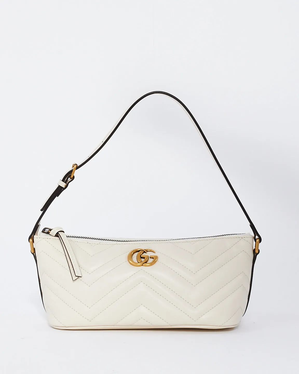 Gucci White Matelassé Leather GG Marmont Shoulder Bag