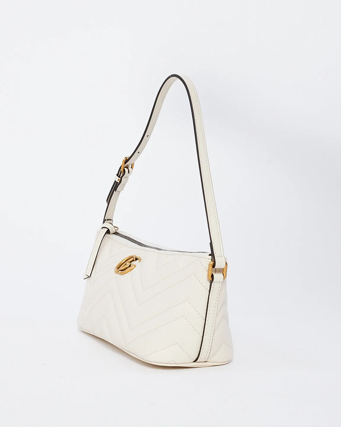 Gucci White Matelassé Leather GG Marmont Shoulder Bag