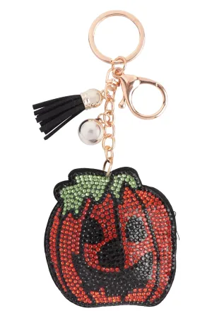 HALLOWEEN PUMPKIN RHINESTONE TASSEL KEYCHAIN