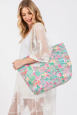 HAND DRAWN PRINT TOTE BEACH BAG