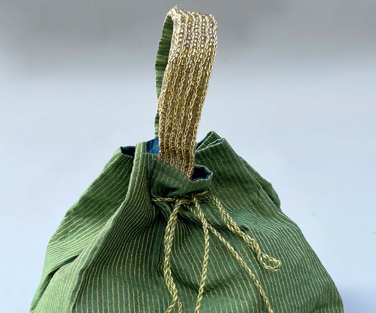 Handcrafted Olive Zari Potli Bag
