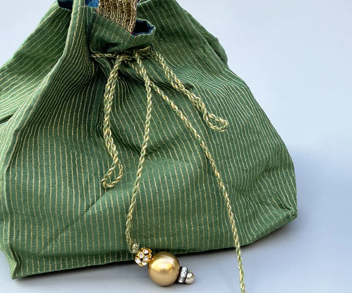 Handcrafted Olive Zari Potli Bag