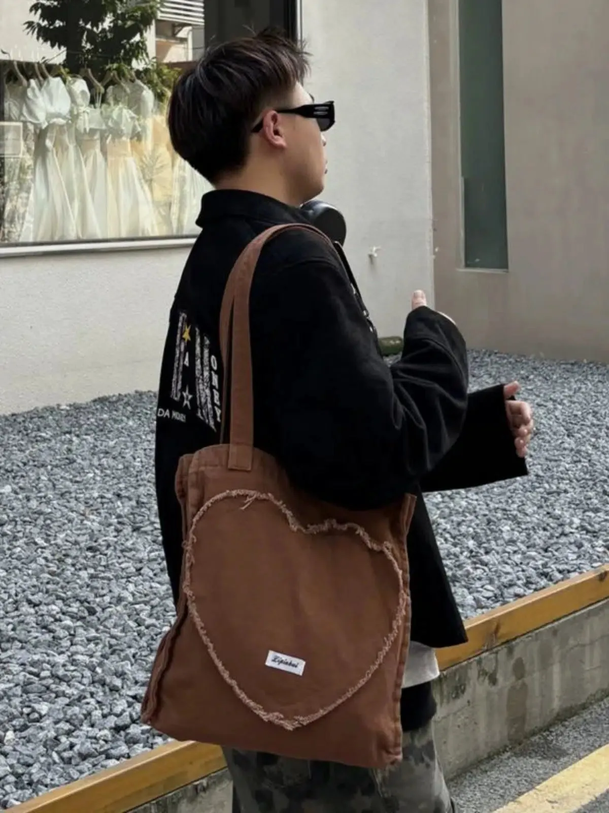 Heart-Shaped Patch Shoulder Bag