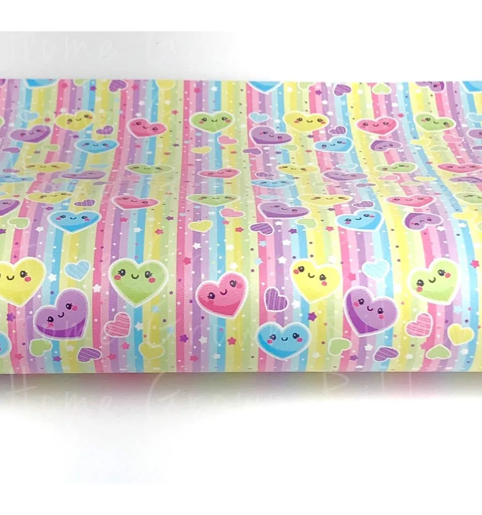 Hearts on Rainbow Stripes Synthetic Leather Sheets USDR