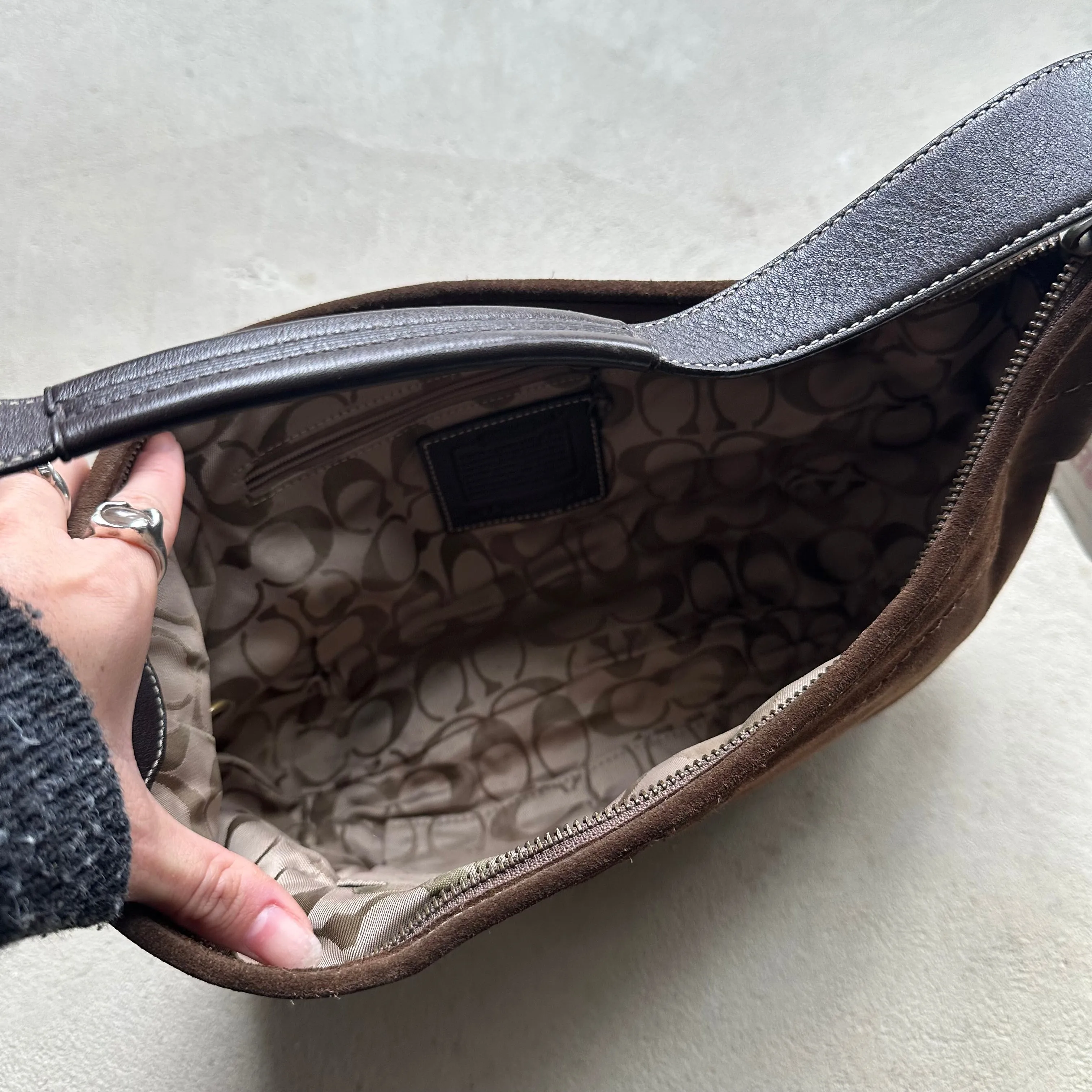 HENRYVINTUS™ vintage y2k coach brown suede croissant shoulder bag 1