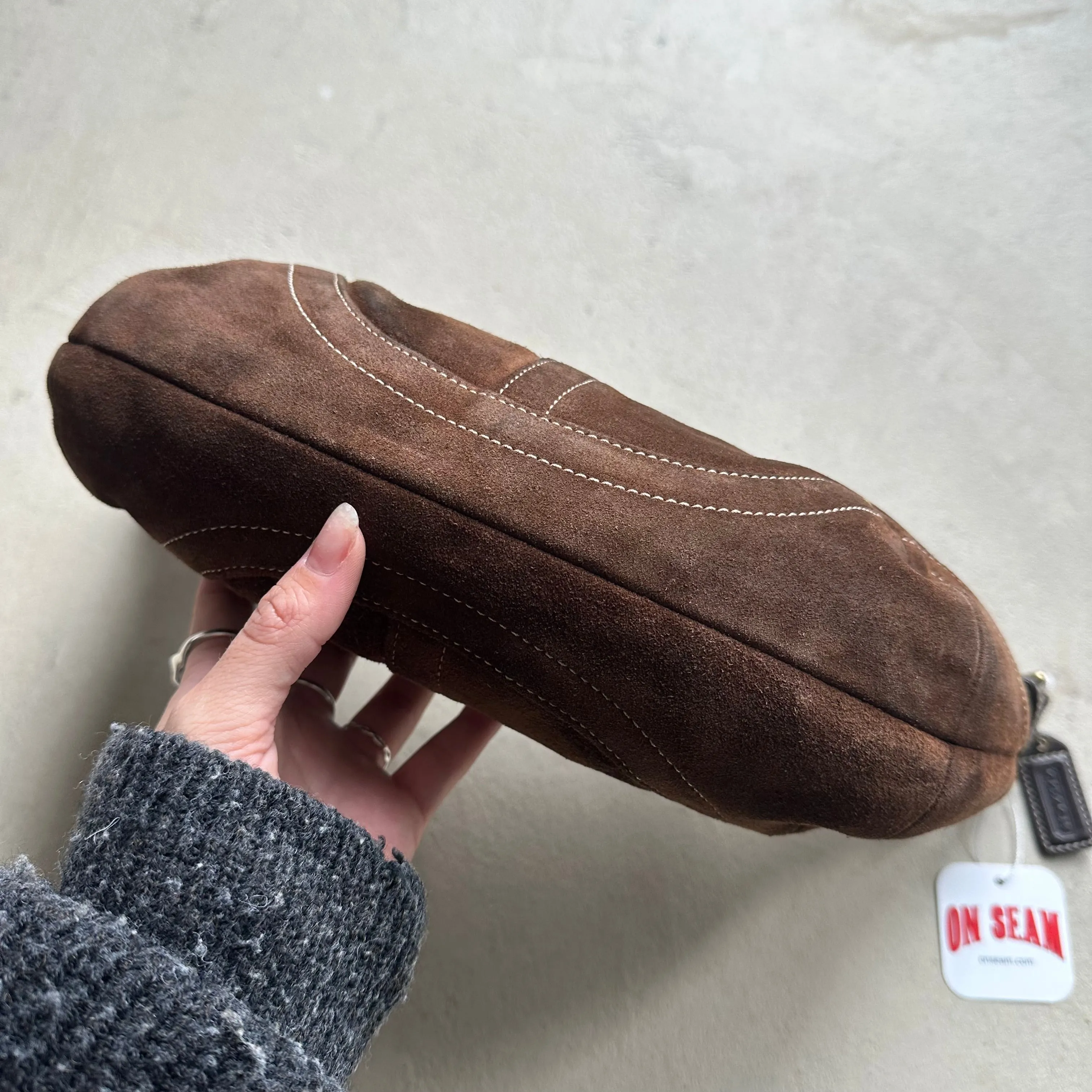 HENRYVINTUS™ vintage y2k coach brown suede croissant shoulder bag 1