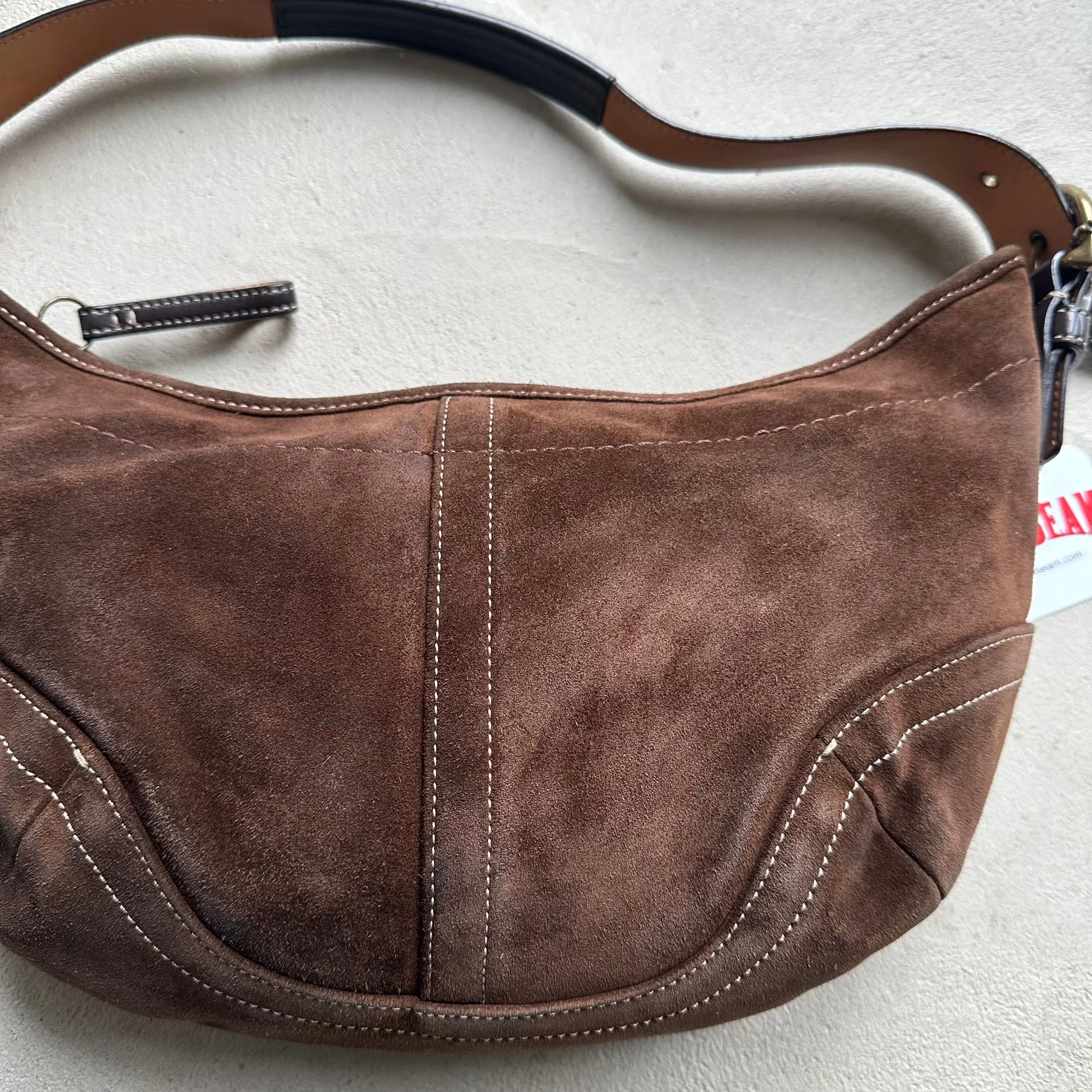 HENRYVINTUS™ vintage y2k coach brown suede croissant shoulder bag 1