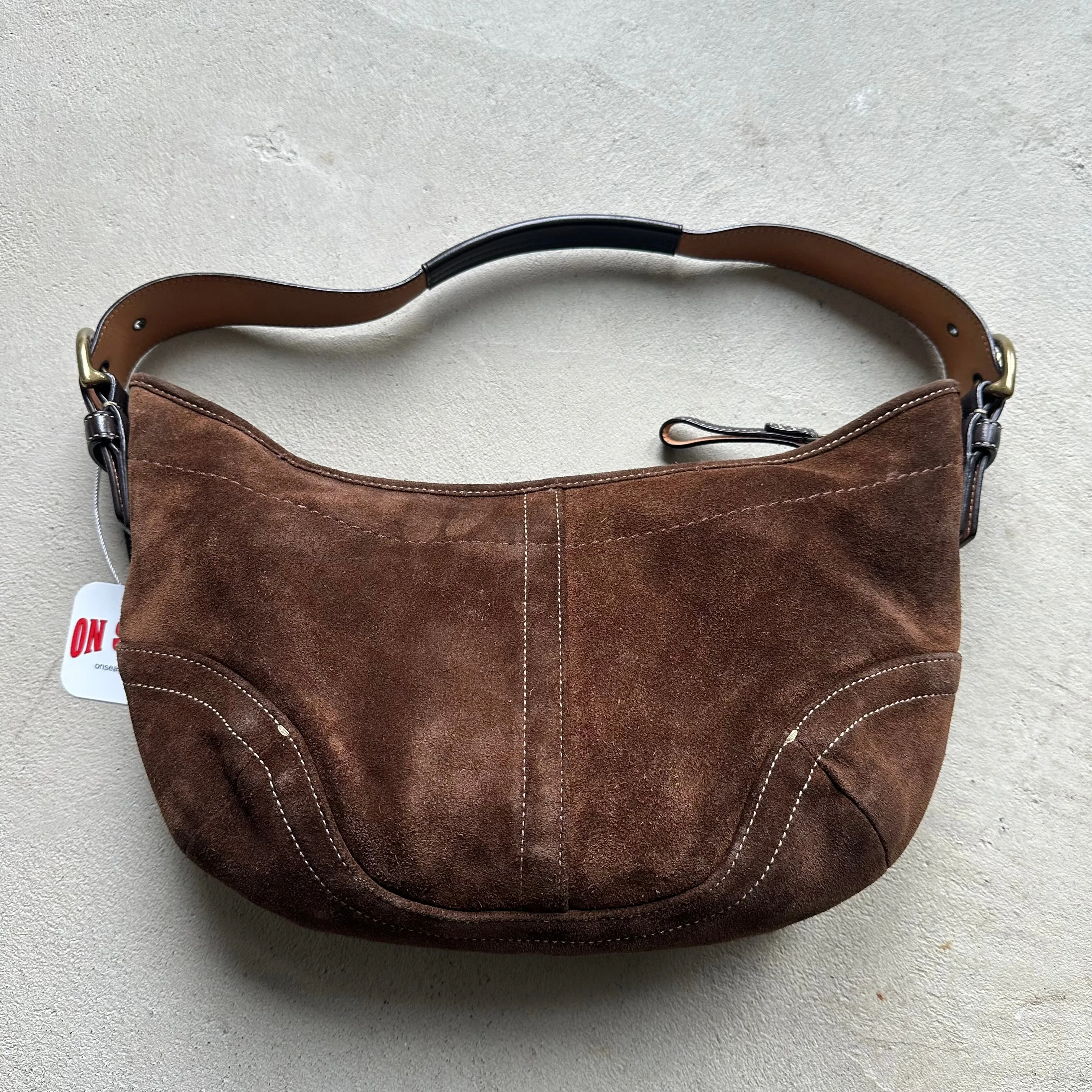 HENRYVINTUS™ vintage y2k coach brown suede croissant shoulder bag 1