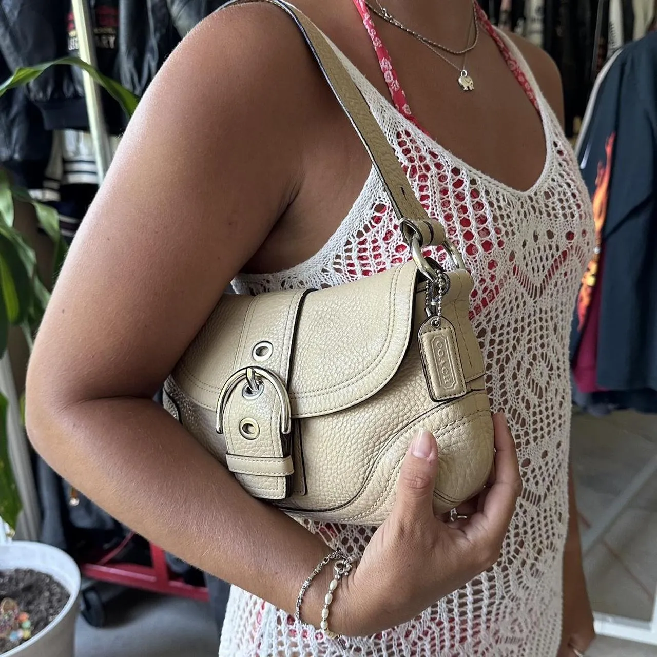 HENRYVINTUS™ vintage y2k coach cream mini leather soho shoulder bag
