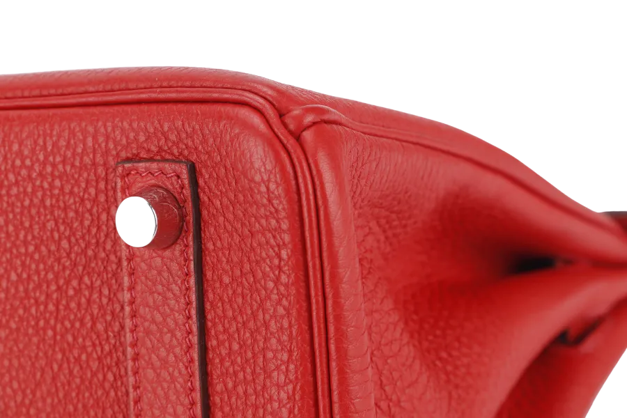 HERMES BIRKIN 25 STAMP P (YEAR 2021) ROUGE VERMILLION TOGO SILVER HARDWARE WITH LOCKKEYS AND DUST COVER