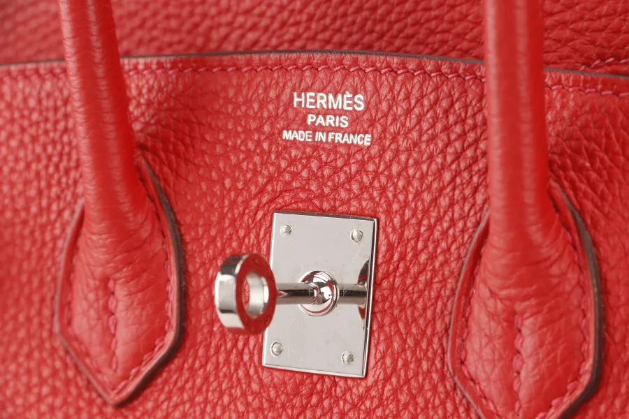 HERMES BIRKIN 25 STAMP P (YEAR 2021) ROUGE VERMILLION TOGO SILVER HARDWARE WITH LOCKKEYS AND DUST COVER