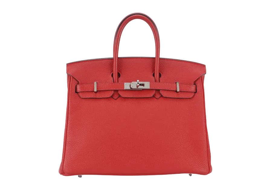 HERMES BIRKIN 25 STAMP P (YEAR 2021) ROUGE VERMILLION TOGO SILVER HARDWARE WITH LOCKKEYS AND DUST COVER