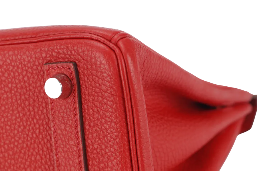 HERMES BIRKIN 25 STAMP P (YEAR 2021) ROUGE VERMILLION TOGO SILVER HARDWARE WITH LOCKKEYS AND DUST COVER