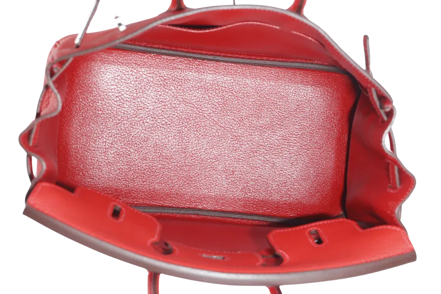 HERMES BIRKIN 25 STAMP P (YEAR 2021) ROUGE VERMILLION TOGO SILVER HARDWARE WITH LOCKKEYS AND DUST COVER