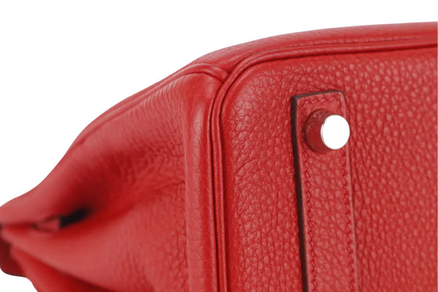 HERMES BIRKIN 25 STAMP P (YEAR 2021) ROUGE VERMILLION TOGO SILVER HARDWARE WITH LOCKKEYS AND DUST COVER