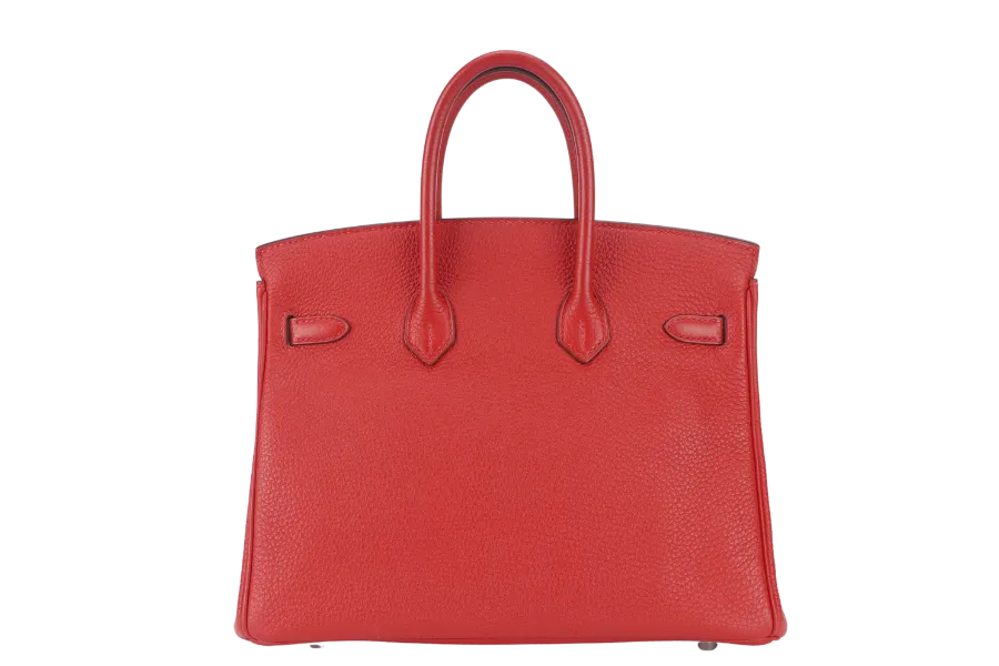 HERMES BIRKIN 25 STAMP P (YEAR 2021) ROUGE VERMILLION TOGO SILVER HARDWARE WITH LOCKKEYS AND DUST COVER