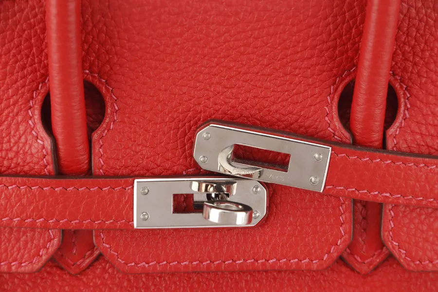 HERMES BIRKIN 25 STAMP P (YEAR 2021) ROUGE VERMILLION TOGO SILVER HARDWARE WITH LOCKKEYS AND DUST COVER